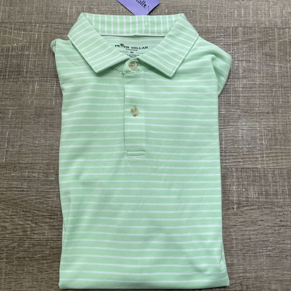 NEW PETER MILLAR S/S drirelease NATURAL TOUCH CALICO STRIPE POLO GOLF SHIRT, MED
